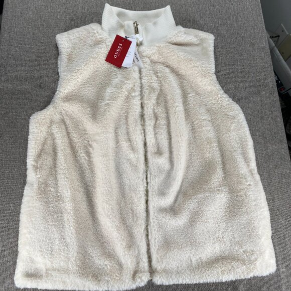 Guess Marie Faux Fur Reversible Vest Women's Large Dove White Casual NWT - Picture 4 of 12